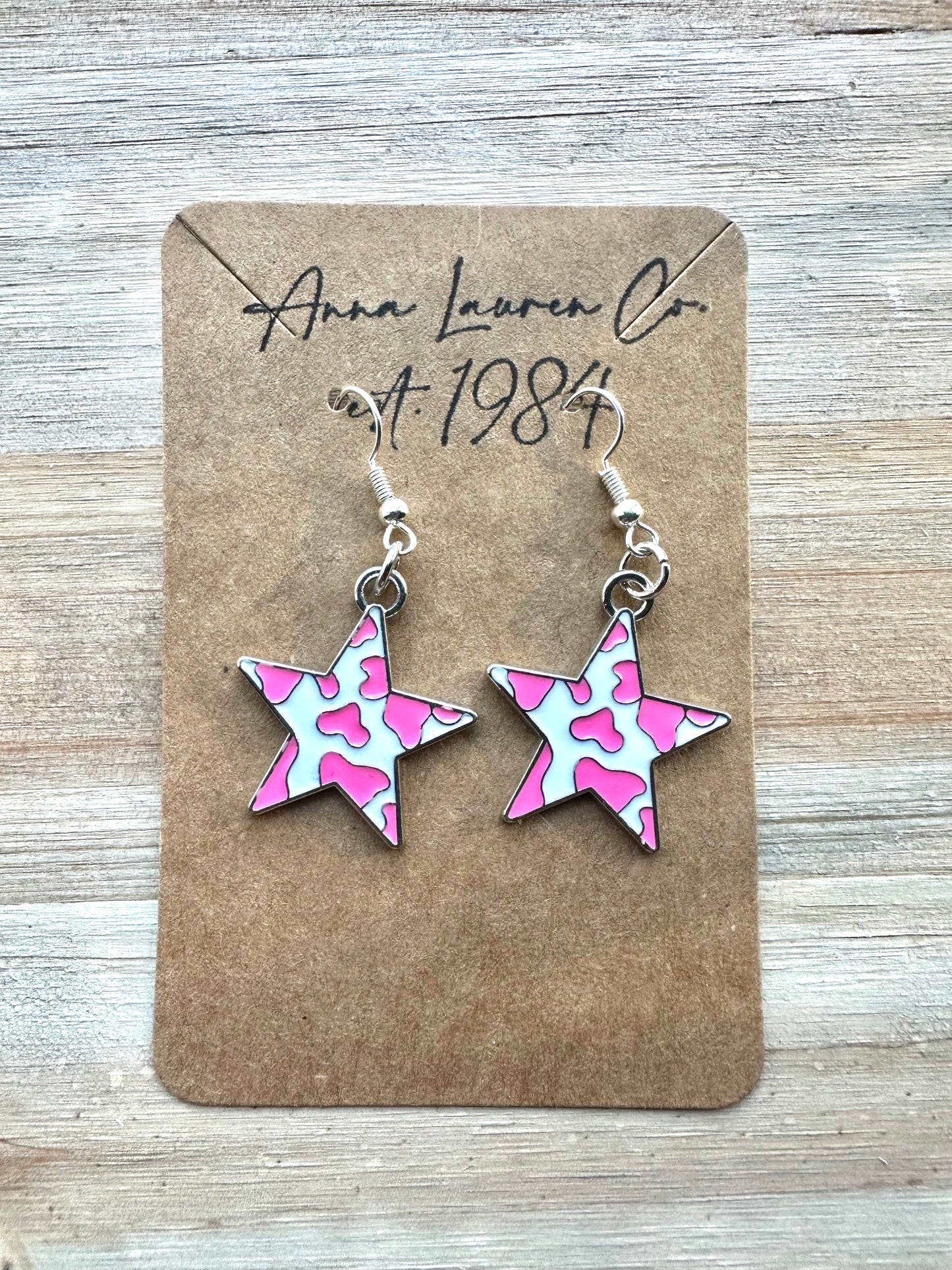 Pink and White Cow Print Earrings