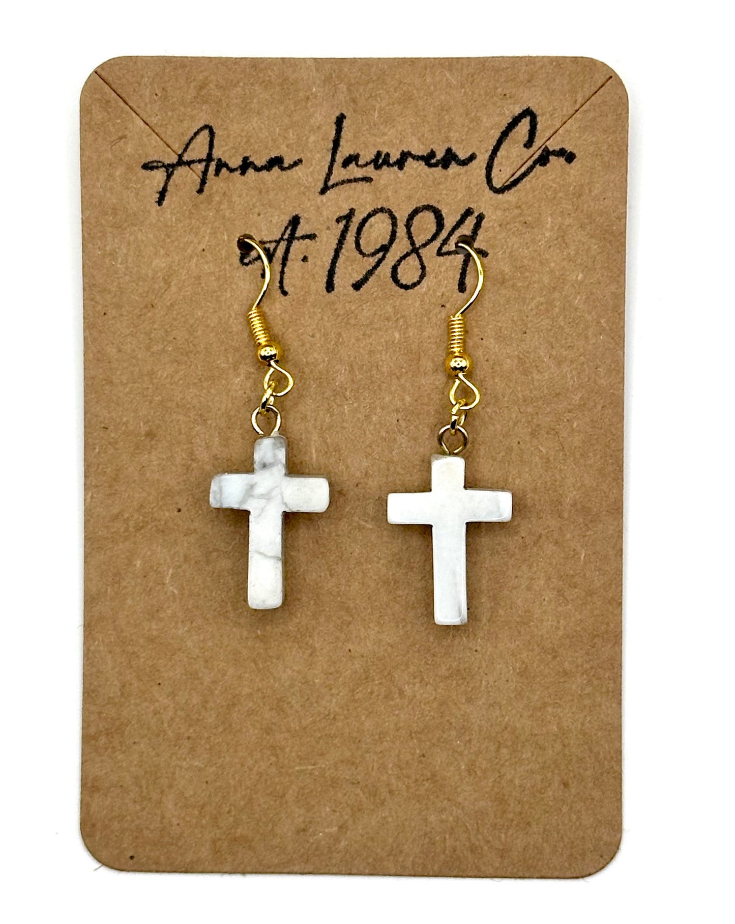 White Magnesite Cross Earrings