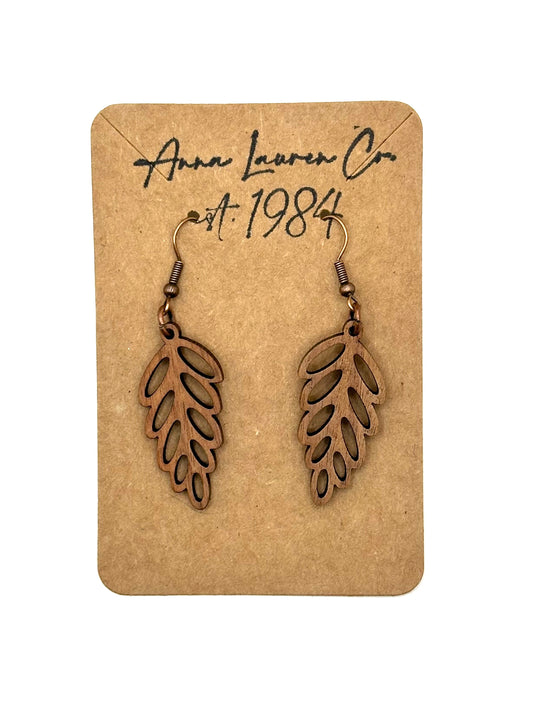 Walnut wood locust leaf earrings