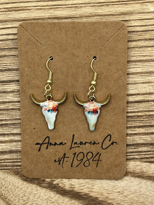 Floral cow earrings