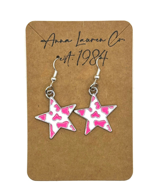 Pink and White Cow Print Earrings