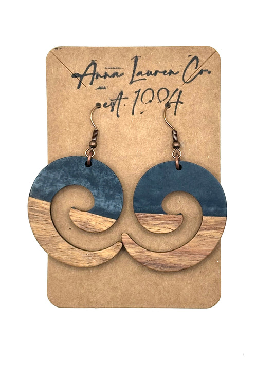 Resin and Walnut wood spiral earrings