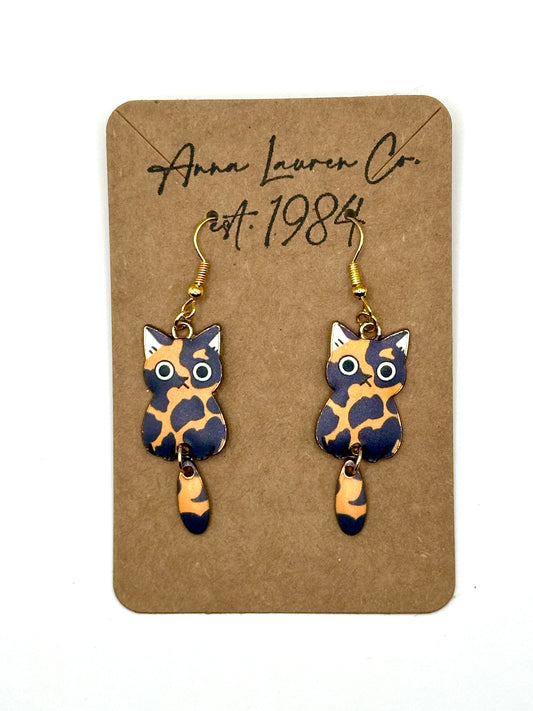 Black and orange kitty earrings