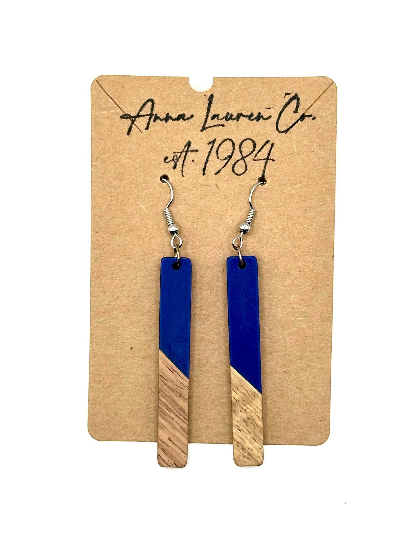 Navy and Walnut rectangle earrings