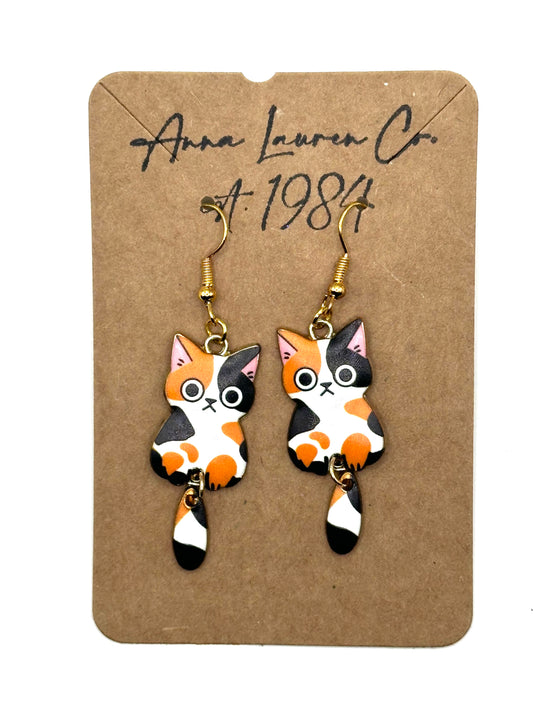 Calico kitty earrings